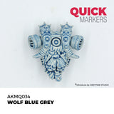 Decorative blue and white ceramic piece with 'Quick Markers' branding on a light gray background.