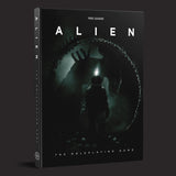 Alien roleplaying game book cover with dark background and alien hand reaching through a circular opening.