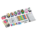 Collection of colorful electronic components and cards on a white background