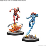 Two superhero figurines on a white background with Marvel branding.