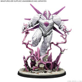 Unassembled and unpainted superhero mini-figure with purple accents on a white background