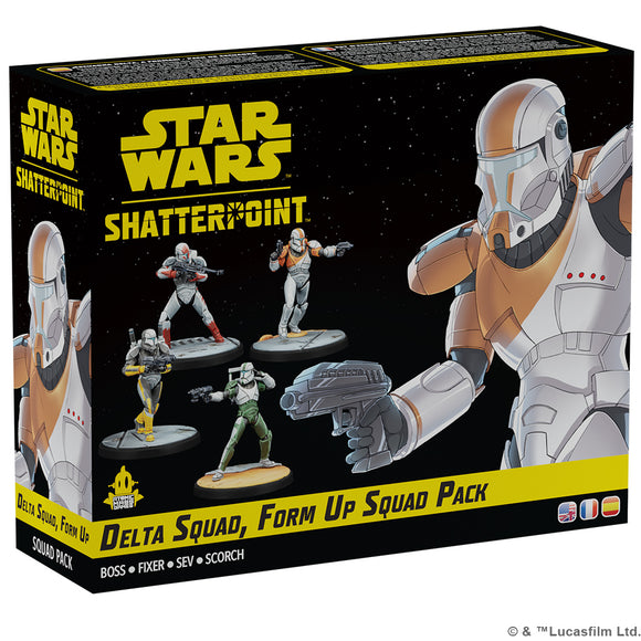 Star Wars Shatterpoint Delta Squad toy packaging with figures on a black background