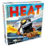 Board game expansion box titled 'HEAT Legends' with a helmet and car on the cover.