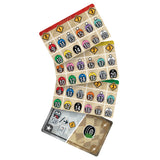 Set of numbered cards with various symbols on a beige background
