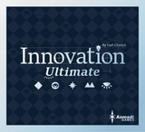 Board game box for 'Innovation Ultimate' by Carl Chudyk with Asmadi Games branding on a blue checkered background.