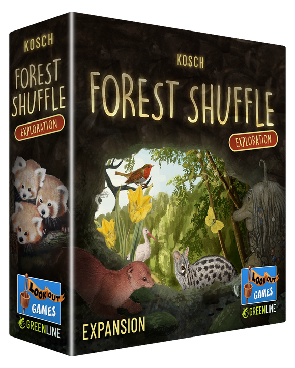 Box for 'Forest Shuffle' game expansion by Kosch with nature-themed artwork and branding.