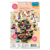 Kabuto Sumo Sakura Slash game box front cover by Allplay, featuring colorful illustrated game pieces, characters, and gameplay callouts on a beige background.