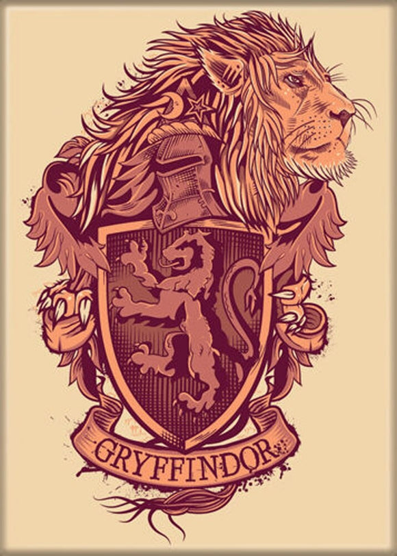 Gryffindor crest with a lion on a beige background