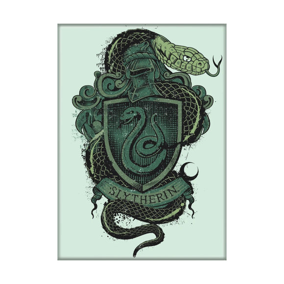 Slytherin crest with snakes and shield on a light green background