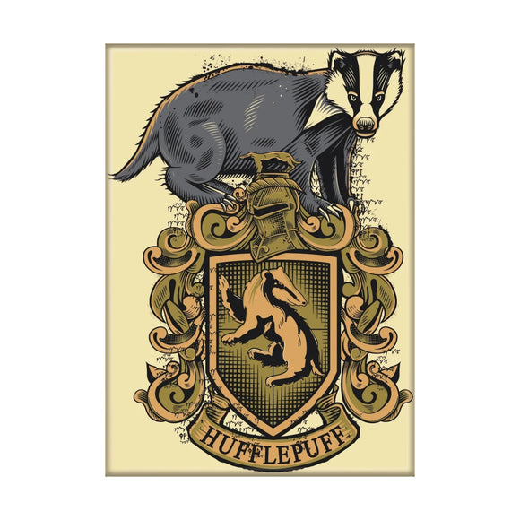 Hufflepuff crest with badger on a beige background