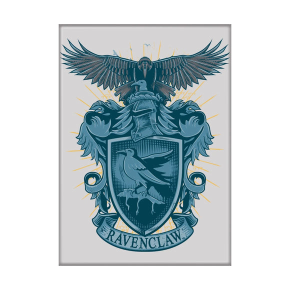 Ravenclaw crest with an eagle and shield on a light gray background