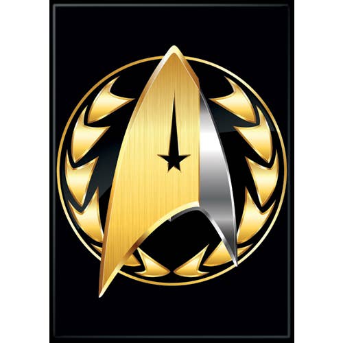 Gold and black emblem with a star symbol on a black background