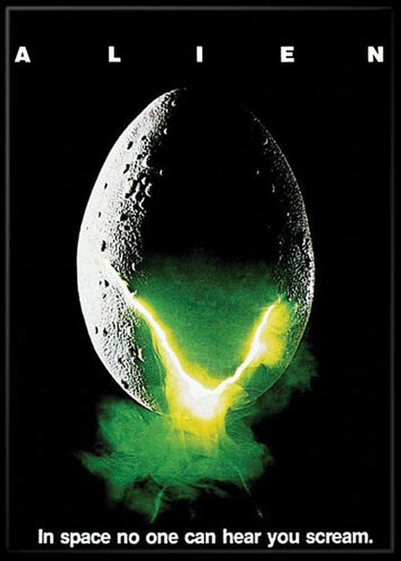 Alien movie poster with a glowing egg and text 'In space no one can hear you scream'.