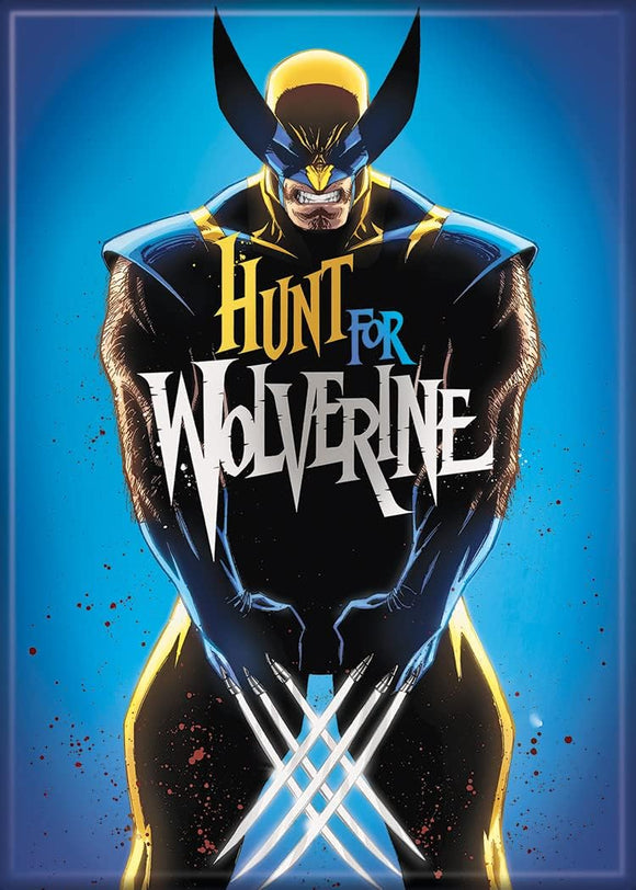 Poster of 'Hunt for Wolverine' with a superhero character on a blue background
