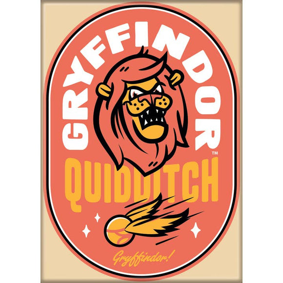 Gryffindor Quidditch logo with a lion's head and quaffle on a red background