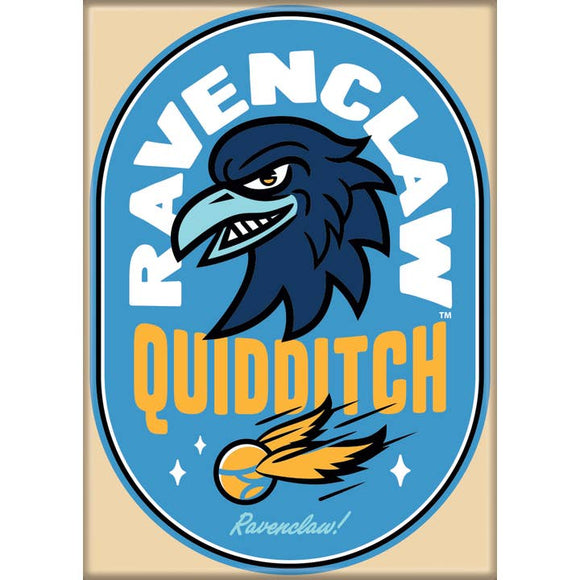 Ravenclaw Quidditch logo with a blue eagle and yellow text on a beige background