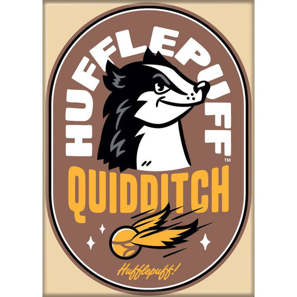 Hufflepuff Quidditch logo with a badger illustration on a brown background