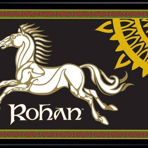 Logo of Rohan with a horse on a black background