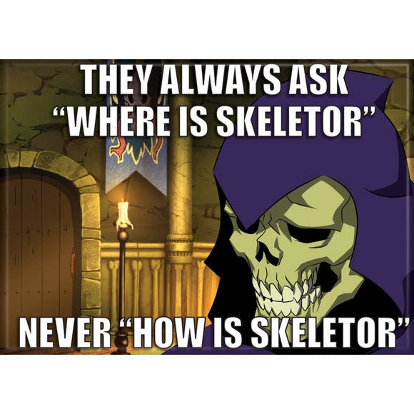 Skeleton character with text questioning Skeletor's location