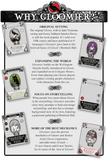 Gloomier game expansion packaging with cards and text explaining features.
