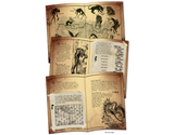 Three overlapping vintage-style illustrated booklets or pamphlets with aged tan paper, black line drawings of animals, and printed text, shown on a plain white background.