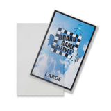 Clear board game sleeves with a label on a white background