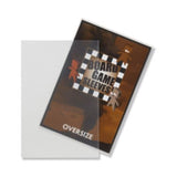 Two board game sleeves shown on a white background, with one sleeve partially pulled out of its packaging. The packaging features a dark brown and black-and-white checkered design with the text 'BOARD GAME SLEEVES' and 'OVERSIZE'.