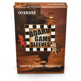Box of Board Game Sleeves with checkered design and text on a white background