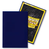 Blue card sleeves with a yellow Dragon Shield logo on a white background