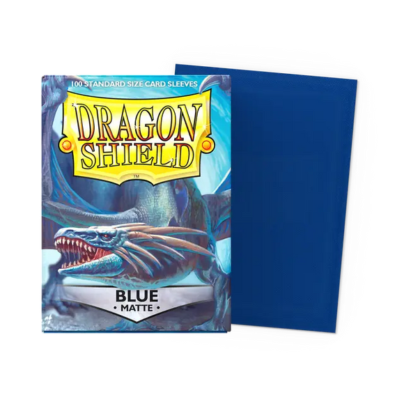 Dragon Shield blue card sleeves with packaging on a white background