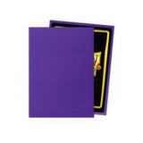 Purple card sleeves with a visible brand logo on a white background