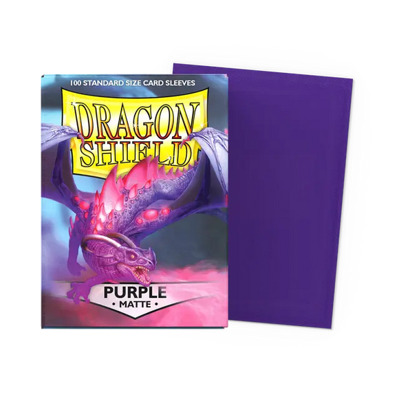 Dragon Shield purple card sleeves with packaging on a white background