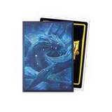 Card sleeves with a blue dragon design on a white background