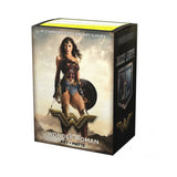 Wonder Woman art matte card sleeves in a standard size box, featuring Wonder Woman artwork on the front and a black side panel with the Wonder Woman logo.