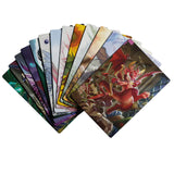 Collection of colorful tarot cards with intricate designs on a white background