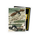 Packaged illustration of a dragon flying over a snowy landscape with people and animals below.