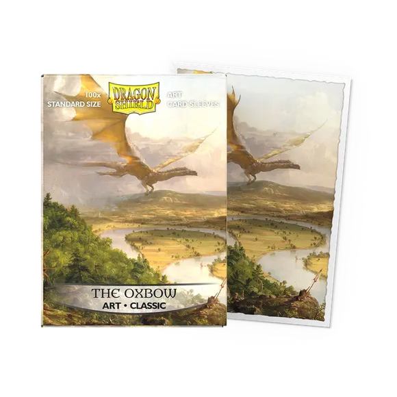 Dragon Shield card sleeves with a dragon design on a scenic landscape