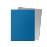 Two sheets of paper, one blue and one gray, on a white background