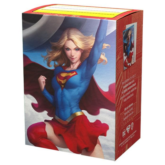 Supergirl action figure packaging with character illustration on a white background