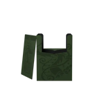 Green textured pouch with a unique pattern on a white background