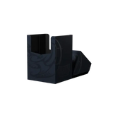 Black rectangular object with embossed design on a white background