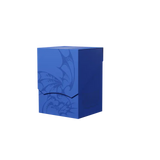 Blue rectangular box with a dragon design on a white background