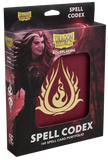 Dragon Shield Spell Codex packaging with a character illustration and flame logo on a dark background.