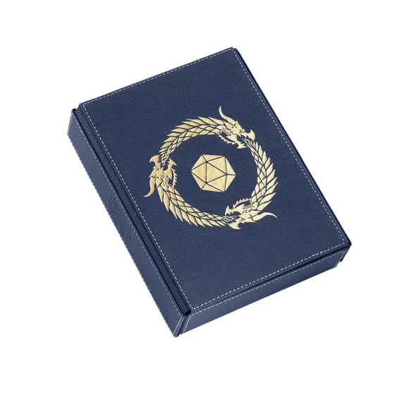 Blue box with gold dragon and pentagonal symbol on a white background