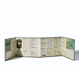 Foldout menu with artistic designs on a white background