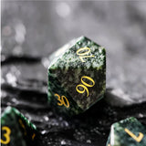 Algal Gemstone - Stone Engraved with Gold RPG Dice Set (7d)