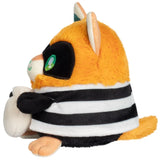Plush toy resembling a fox with a striped shirt on a white background