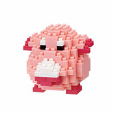 Pink and red pixelated character toy on a white background