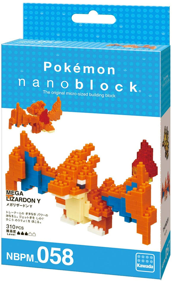 Pokémon nanoblock Mega Lizardon Y packaging with blue background