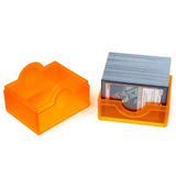 Orange card holder with cards inside on a white background